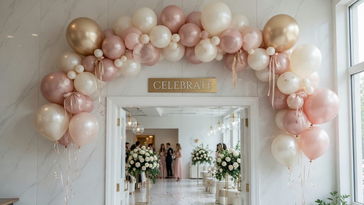 Organic champagne balloon garland