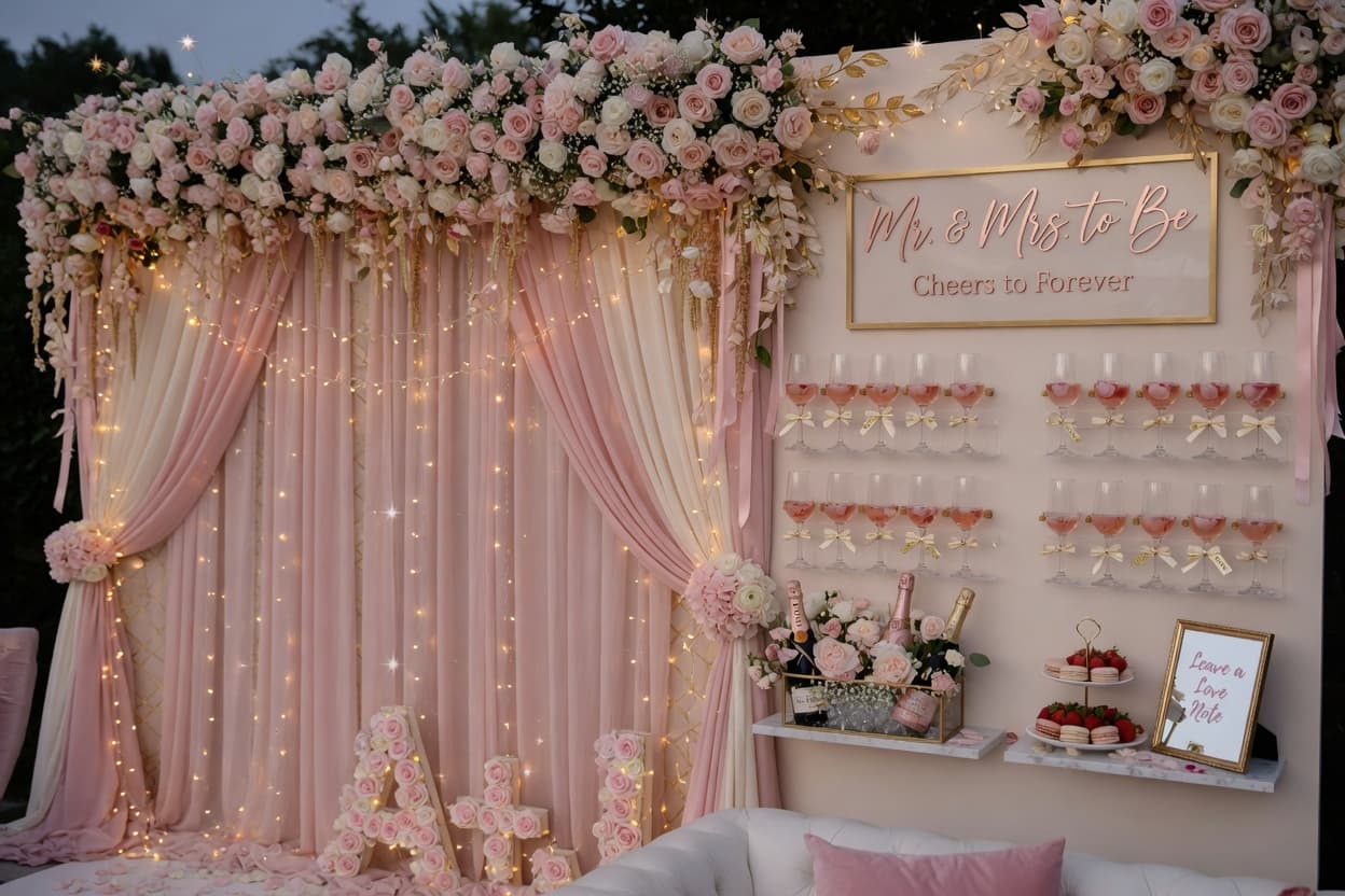 Floral engagement party backdrop
