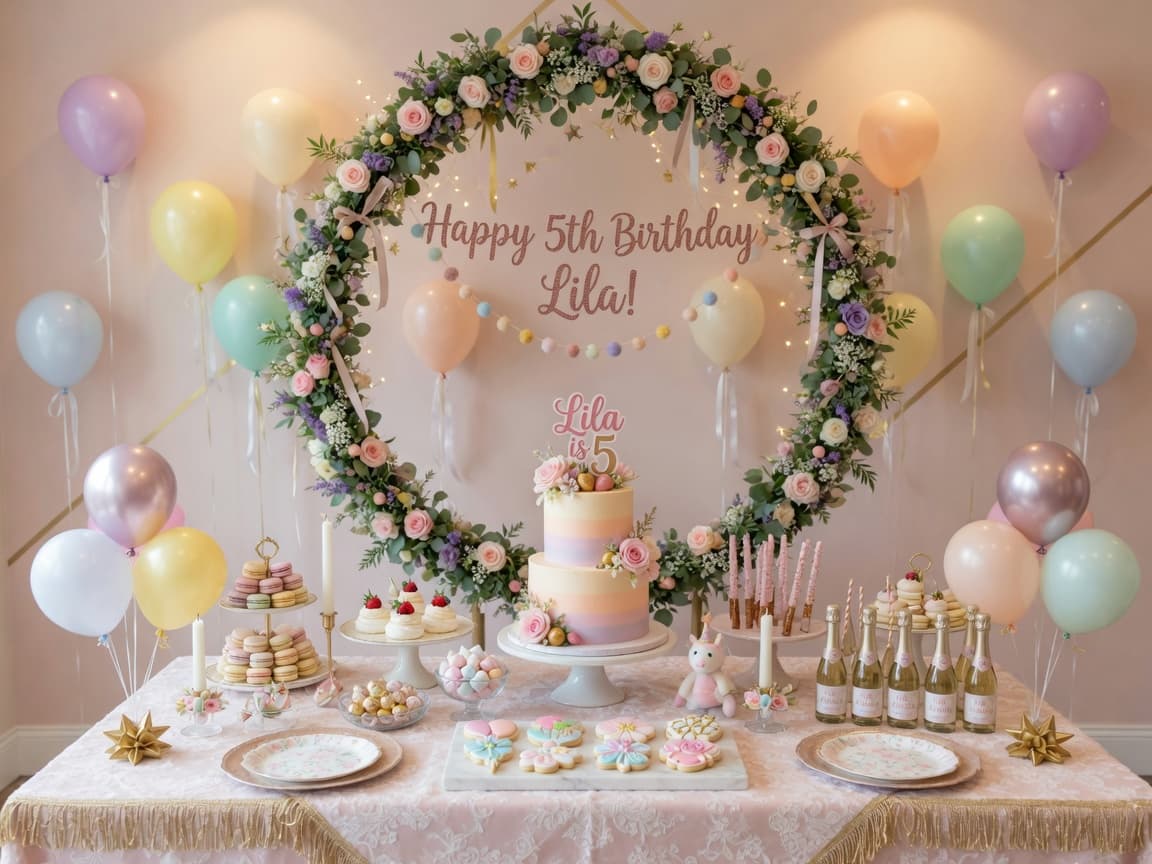 Pastel kids birthday party décor