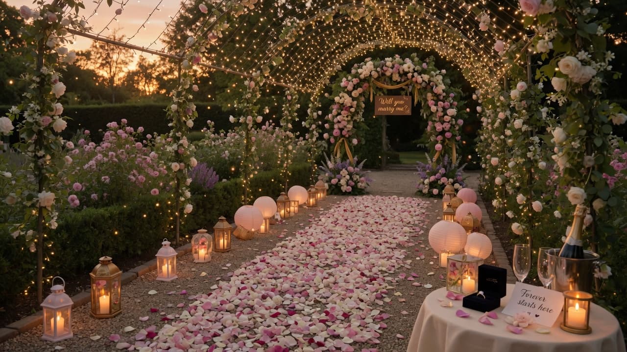 Romantic proposal garden setup