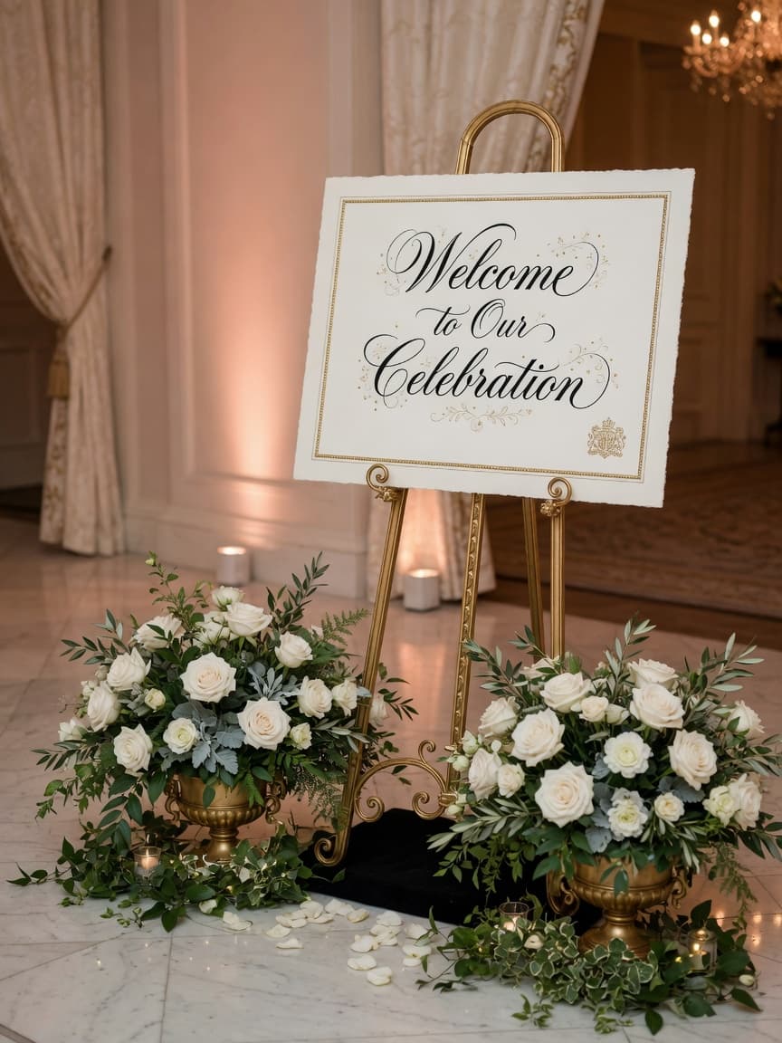 Elegant welcome sign with florals